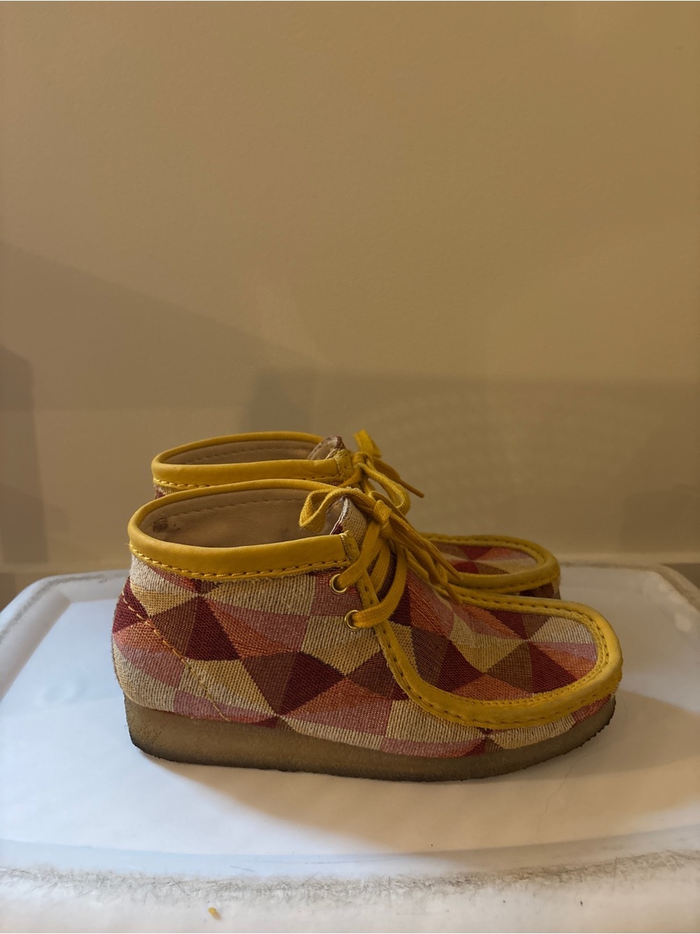 Clarks Womens Wallabee Boot. Yellow Combi